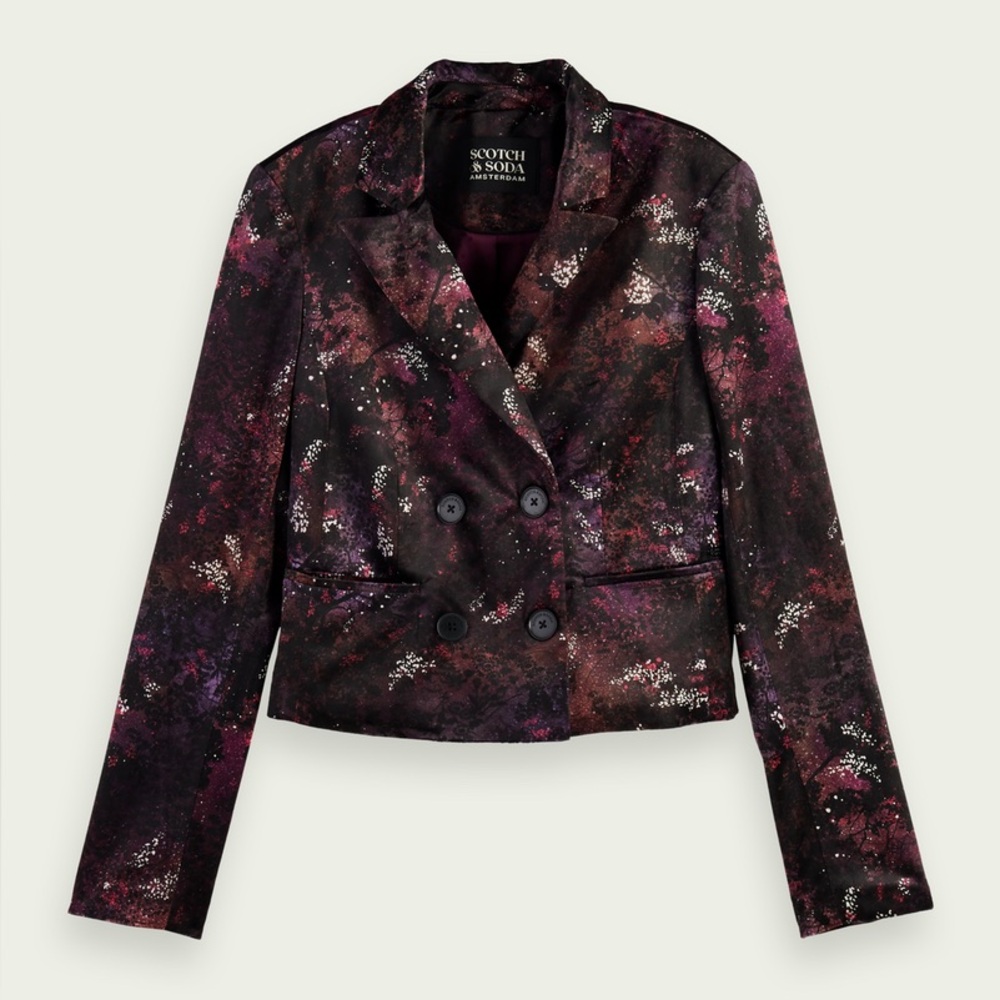 Scotch & Soda Printed Cropped Velvet Blazer Size S